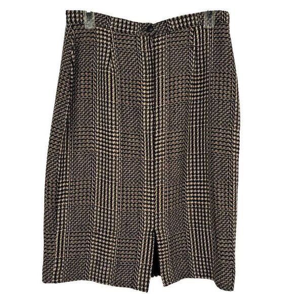 Paul Stanley Vintage Wool Blend Herringbone Print Skirt Black /Tan/Cream Size 12 - Picture 5 of 10